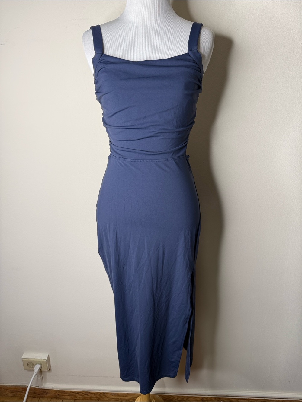 Halara Navy Ruched Lace Up Bodycon Midi Dress